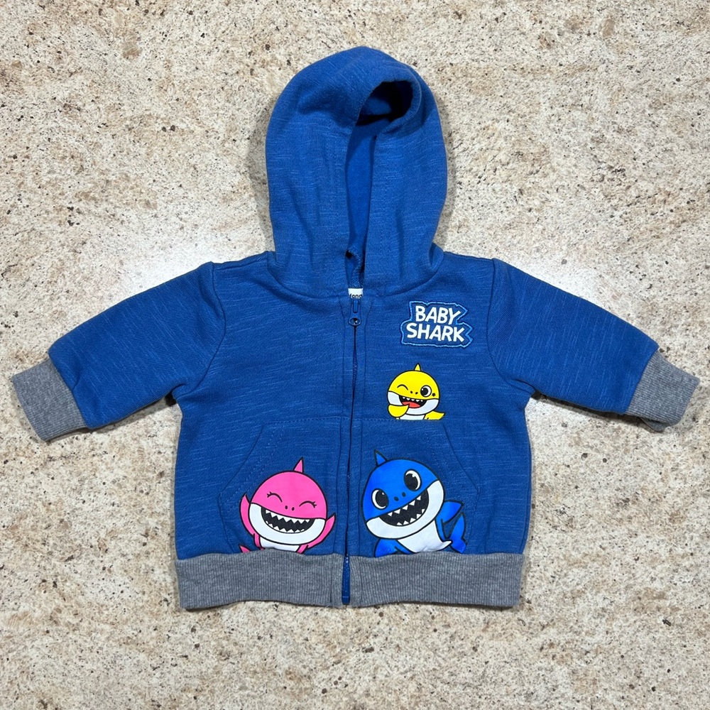 Nickelodeon Pink Fong Baby Shark Blue Fleece Lined Zip Sweatshirt Jacket, 0-3m
